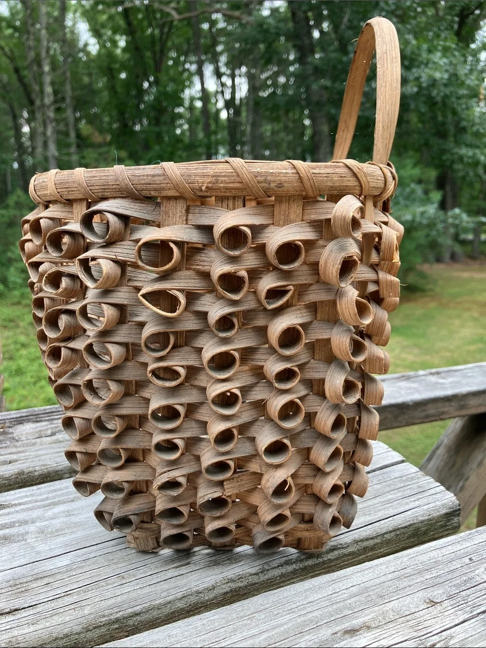 Mid 20th-Century Ash Splint Curly Weave Basket Porcupine Maine